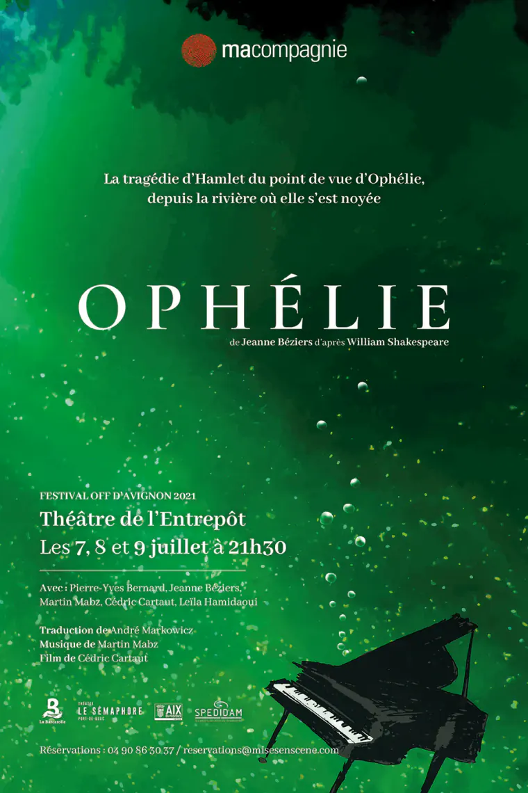 Ophélie, affiche de théâtre conçue par Brian Correa pour Macompagnie.