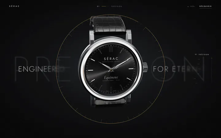 Le site Sérac, scène d’ouverture : la montre dans un anneau doré et les mots Engineered for eternity.